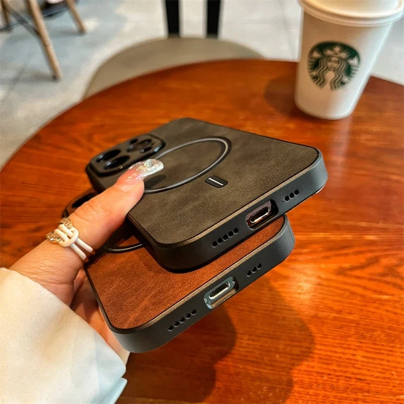 奢华无线充电磁性皮质外壳 适用于 iPhone